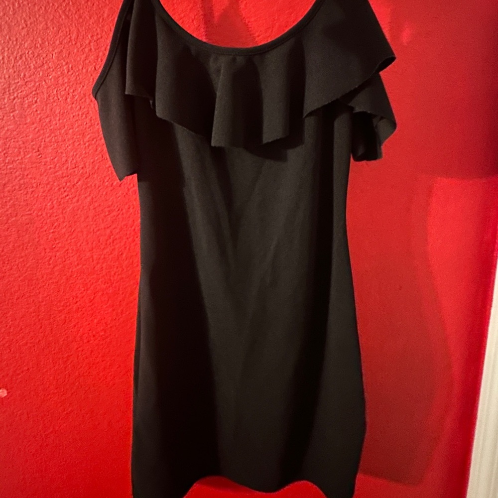 Mini Black Cocktail Ruffled off the shoulder Dress
